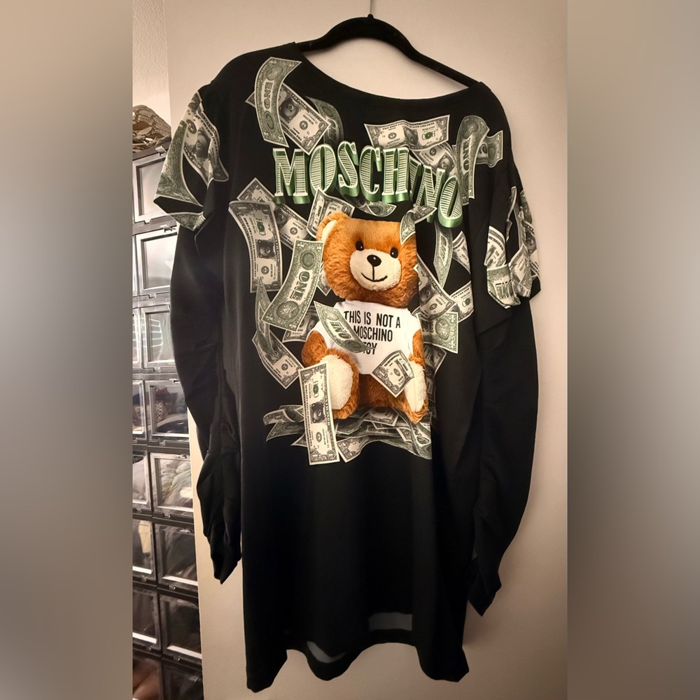 Moschino Couture Black and Green Couture Dress with Bear and Money Design
